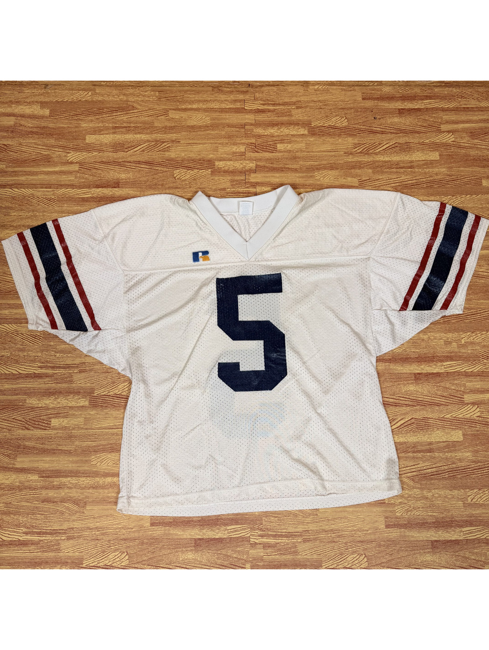 Vintage Russell Athletic #5 Mesh Football Jersey Mens L White Red Blue
